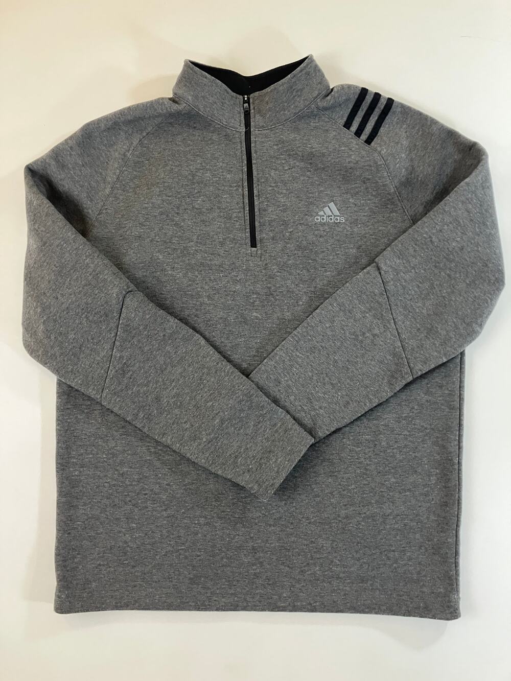 Adidas Golf Men's L Gray Poly Fleece 1/4 Zip Pullover 3 Stripe ADVF19R751
